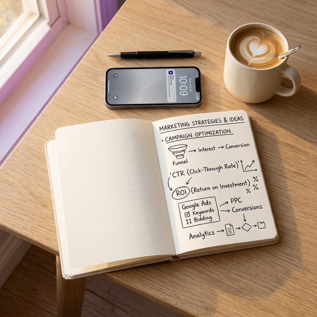 Marketingová PPC strategie a plánování v zápisníku